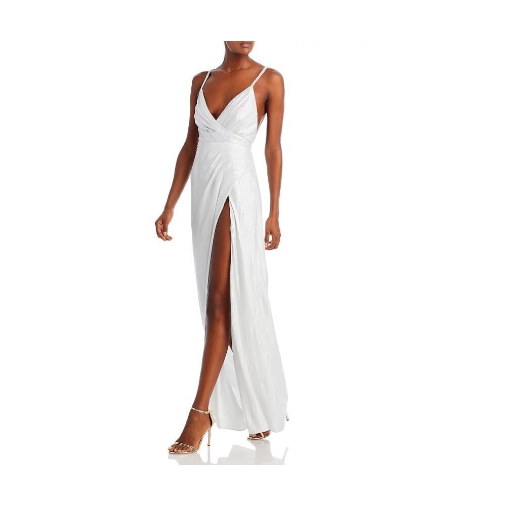 Retrofete Yesi Pleated Lamé Gown Metallic White Womens Size Small